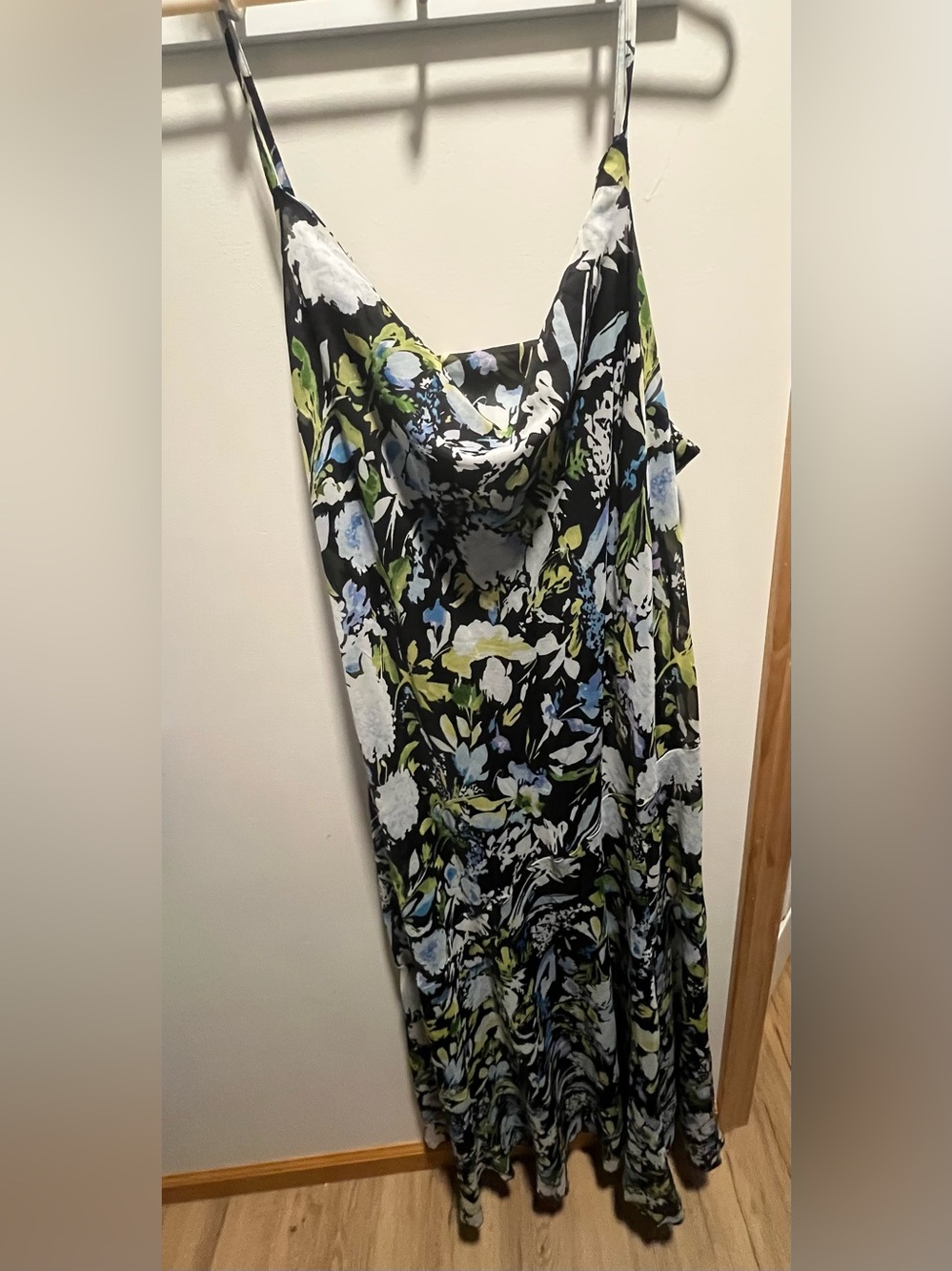 Abercrombie & Fitch Black Blue Green Floral Cowl Neck Slip Dress NWOT